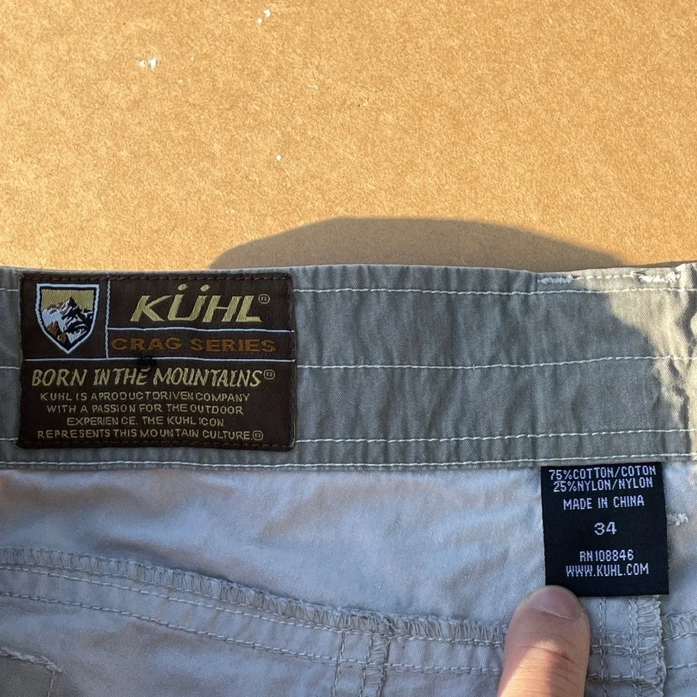 Kuhl Cargo Shorts Mens 34 Gray Hiking Camping Crag Series Cotton Nylon Blend
